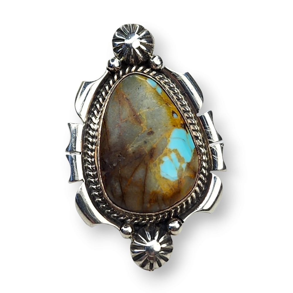 Running Bear Ring Sterling Silver Size 6 Brown Blue Boulder Turquoise Southwest